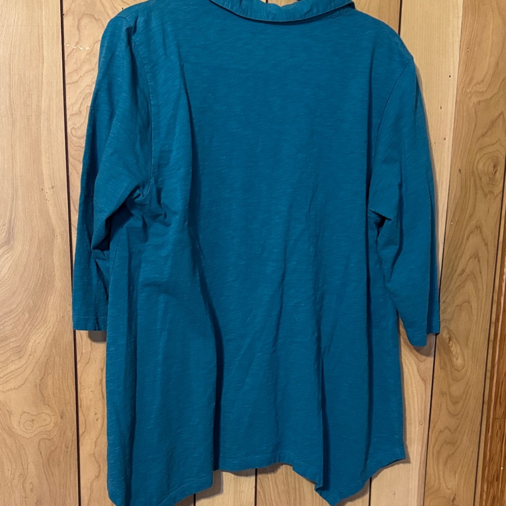 Soft Surroundings Teal Button-Down Collared Women… - image 9